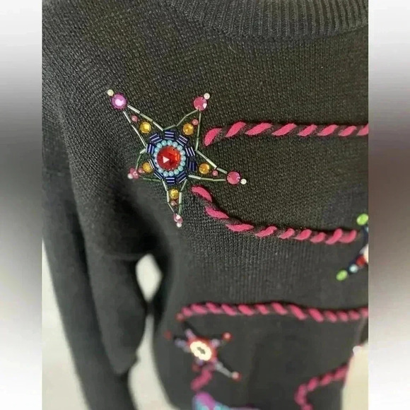 A&M Vintage Western Cowboy Sweater Black Neon Knit 80’s Crochet Jewel Woman’s M - Picture 4 of 13